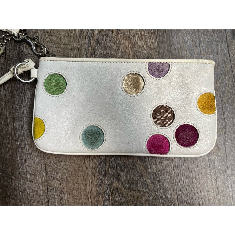 Rare Y2K COACH Ltd Ed Multicolor Polka Dot White Leather Purse Wristlet